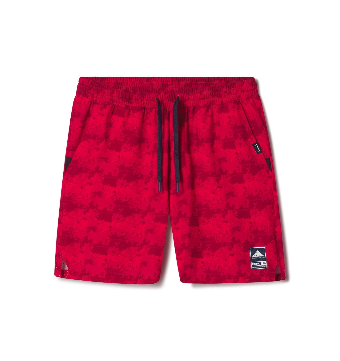 UNRL x Folds of Honor LTD. &#39;24 Stride Short [7.5&quot;] - Brush Print Red - UNRL