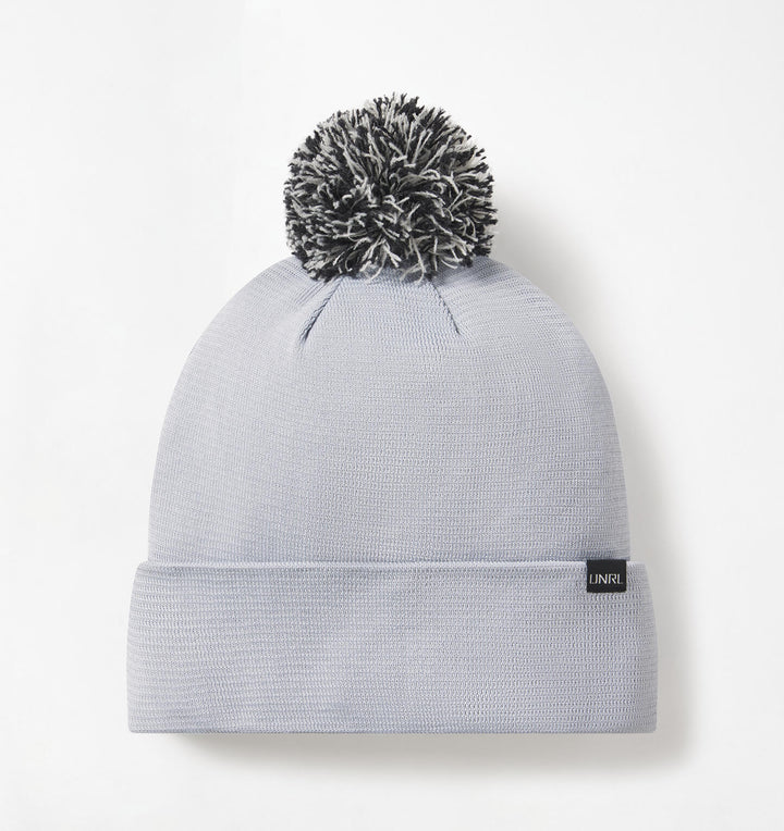 Kinley Knit Beanie Hat with Finn Raccoon Pom Pom in Grey/White